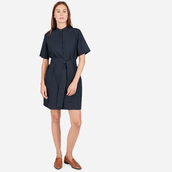 Everlane Dresses & Skirts - Everlane 10 Navy Blue Belted Poplin Cotton Button Up Above Knee Dress Minimalist